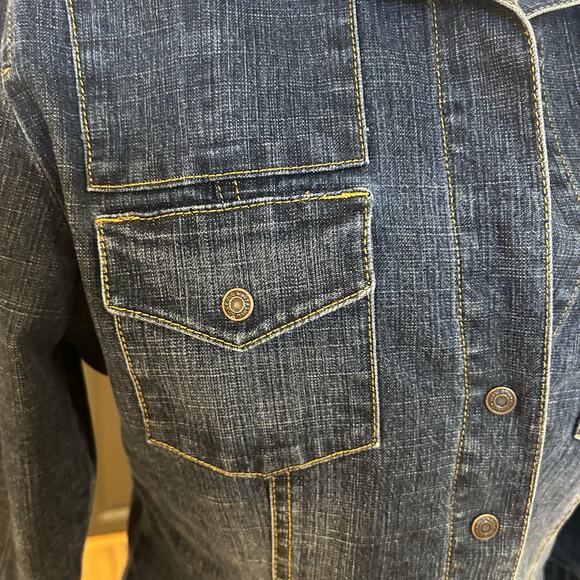 Vintage OLD NAVY Sz 12 Y2K Jean Dress Snap Front Brest Pockets Spandex Denim - Picture 3 of 8